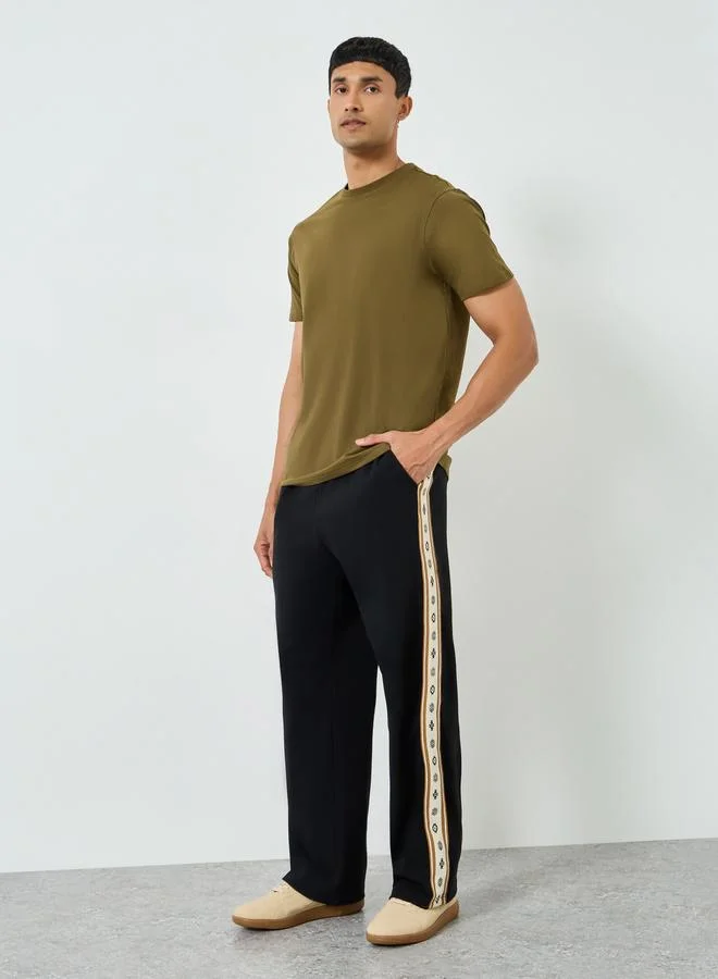 Men Black Relaxed Joggers with Side Tape